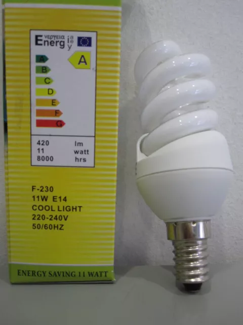 Lampada E14 11W Fredda Lampadina Spirale A Basso Consumo Risparmio Energetico