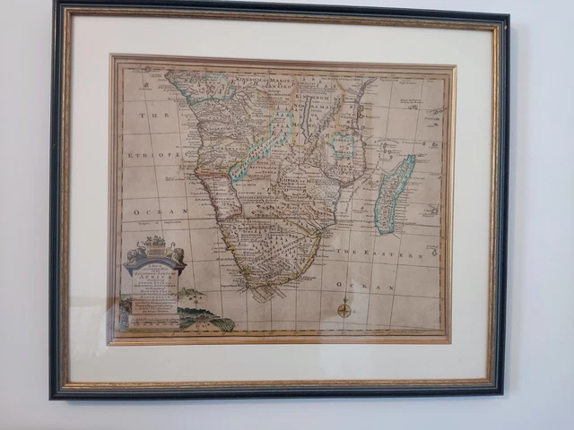 Framed antique map chart of South Africa.Cartographer:	Emanuel Bowen 1747