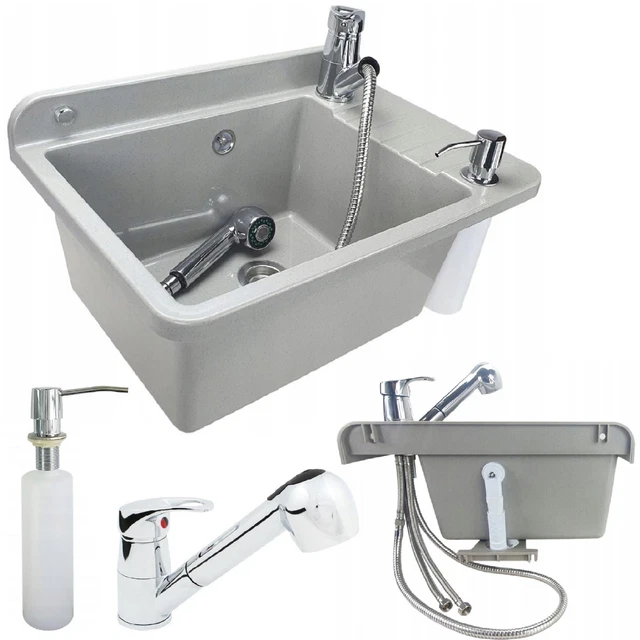 SET UTILITAIRE DE Puits 60cm Évier Avec Mitigeur Monocommande EUR 72,35