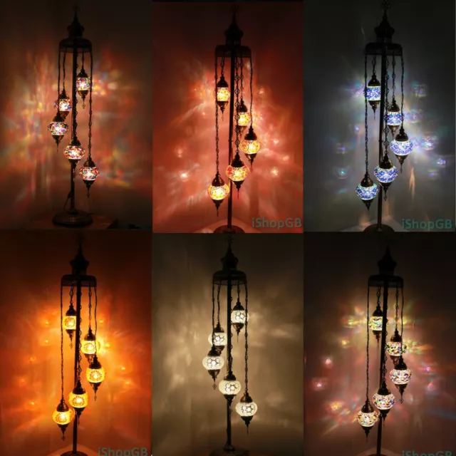 Beautiful 5 Balls Handmade Turkish Moroccan Colourful Glass Light Floor Lamp