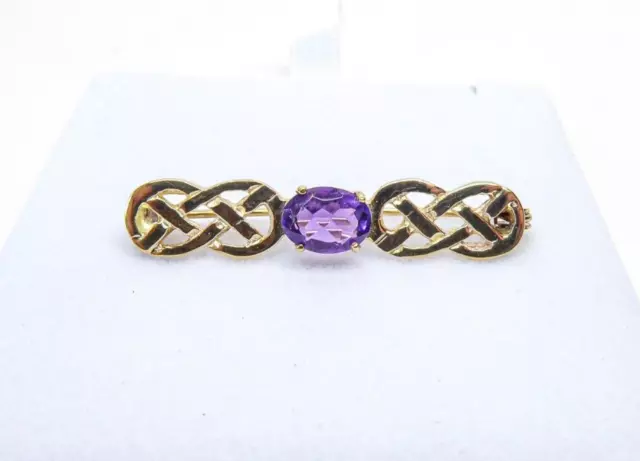 9ct Gold Celtic Brooch Amethyst Hallmarked Yellow Gold with gift box