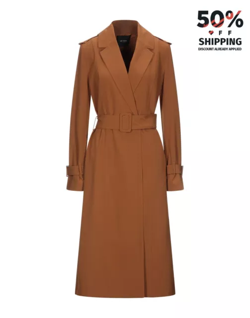 RRP€218 MY TWIN TWINSET Crepe Overcoat Size M Brown Double-Breasted