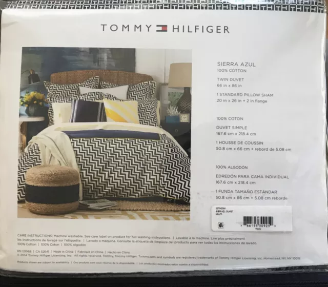 NEW Tommy Hilfiger Sierra Azul 2-Piece Twin Duvet, Navy Blue, Yellow