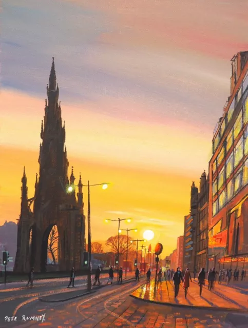 Pete Rumney Art Original Painting Edinburgh Sun Scotland Hand-painted Canvas Art