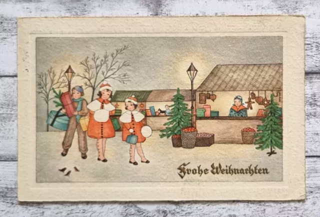 Frohe Weihnachten Lebkuchen Kinder Winter Grußkarte Glückwunschkarte Postkarte