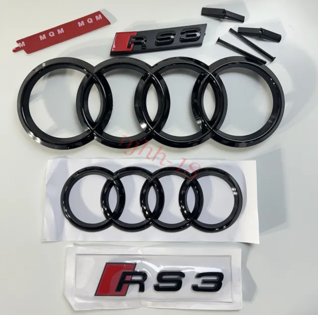 Fit Audi RS3 Gloss Black Full Set Front Rear Badges Emblem For Audi RS3