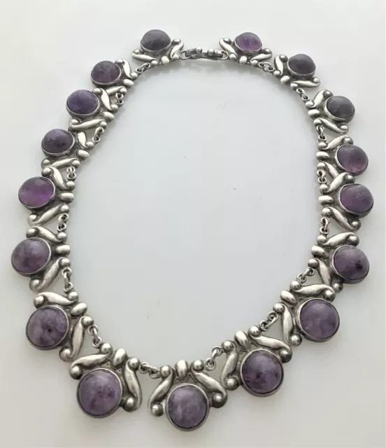 Los Castillo Sterling Silver Cabachon Amethysts Necklace 1965