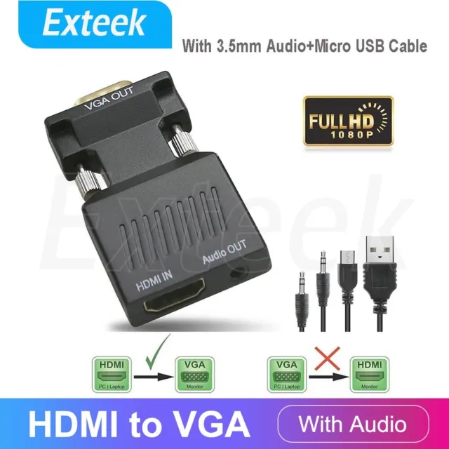 HDMI Female To VGA Male Converter Video Adapter Converter with Audio HD 1080P