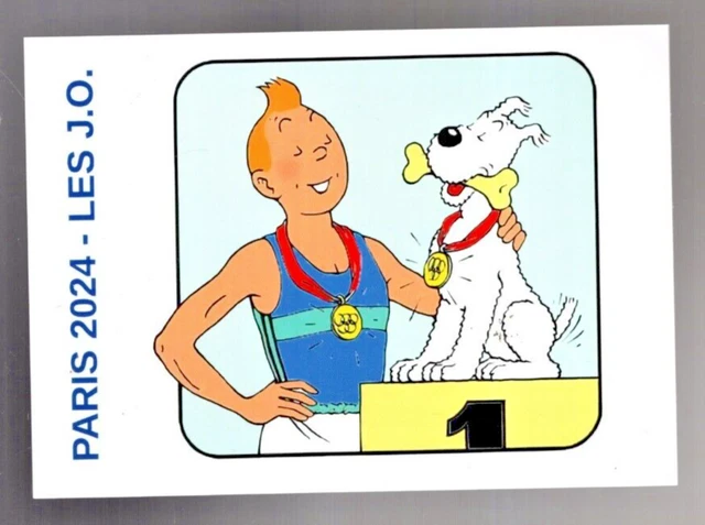 CARTE POSTALE TINTIN. Jeux Olympiques Paris 2024. Milou médaille d'or
