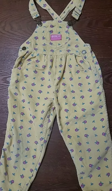 Vintage 90's OshKosh B'Gosh Overalls Yellow Floral Corduroy Keyhole Back Girls 4