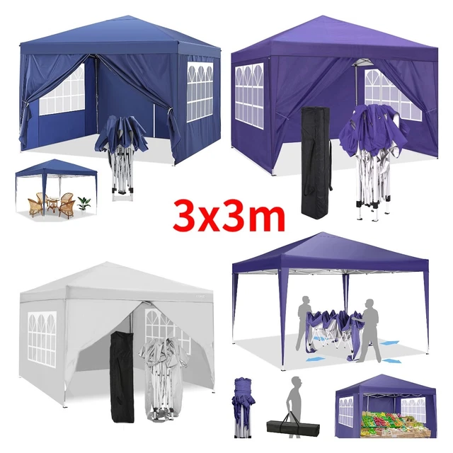 Faltpavillon 3x3m Pop Up Pavillon Faltbar mit 4 Seitenwänden Wasserdicht Garten
