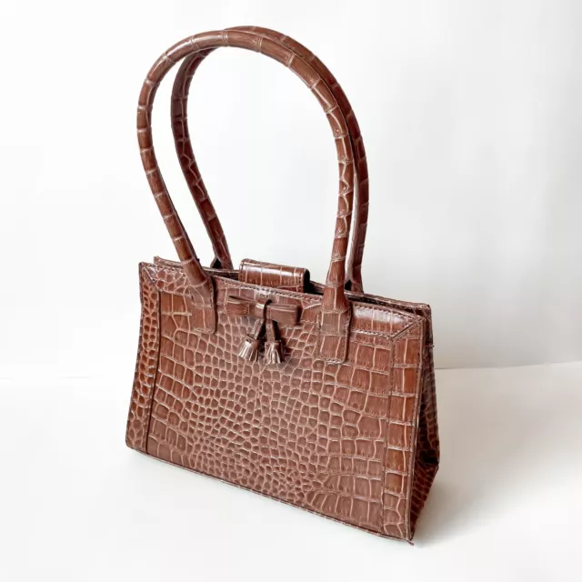 Vintage Liz Claiborne 90’s Faux Brown Crocodile Shoulder Bag/Purse/Handbag