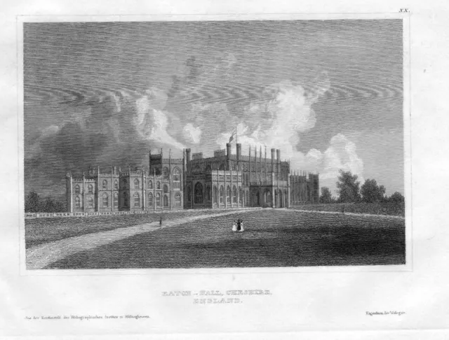 1850 - Eaton-Hall Cheshire Grafschaft Chester engraving Original Stahlstich