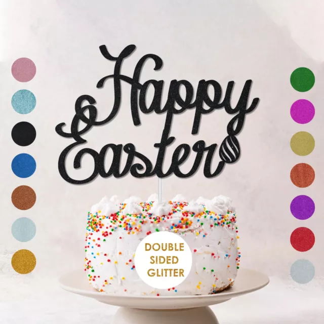 Happy Easter with Bunny Egg Easter Festive Celebration Party Glitter Cake Topper