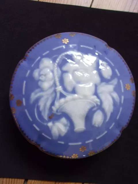 BONBONNIERE Boîte à bijoux PORCELAINE Limoges bleu clair & dorures 3