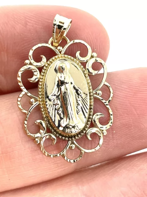 10k Yellow Gold Holy Mary Filigree Design Pendant