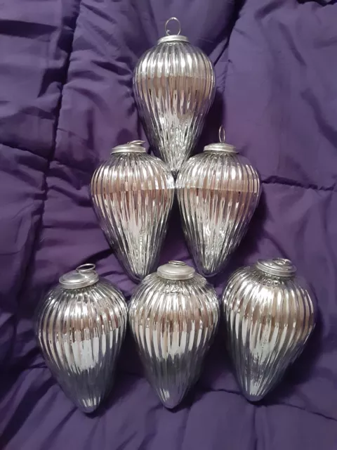 Set Of 6 Teardrop Very Heavy Glass Ornaments  7" 3