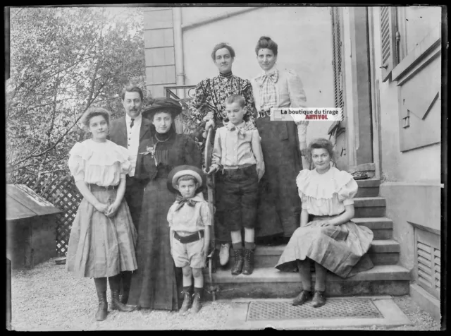 Antique photo glass plate negative black & white 13x18 cm family France home