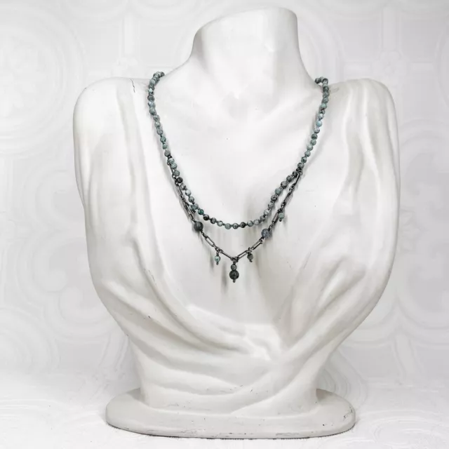 Silpada Blue-Green Aqua Howlite, Kyanite, Beaded Sterling 925 Necklace Festooned 2