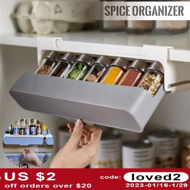 Kitchen Spice Rack Self-adhesive Wall-mounted Under-Shelf Seasoning Bottle