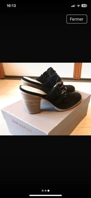 Escarpins à Talon/ Babies Noir En Véritable Cuir Noir San Marina Paris Pointure 39 88193364