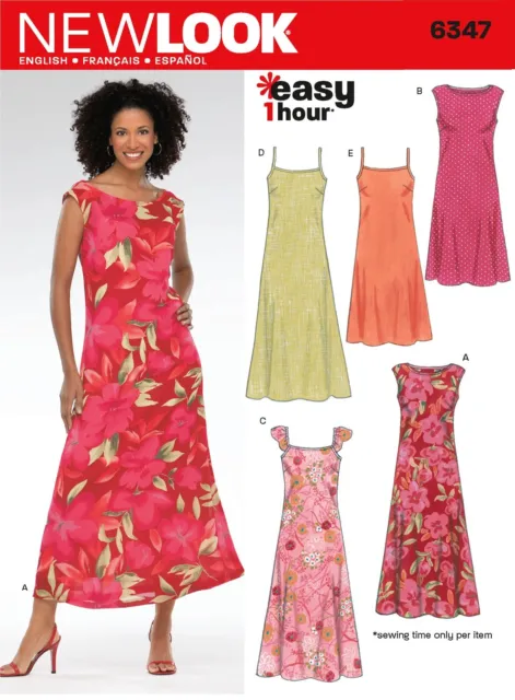 New Look Sewing Pattern 6347 Misses 10-22 Easy Dress W/ Length & Sleeve Options