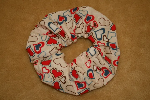 Scrunch-Ups HAIR SCRUNCHIES - Blue, Red, Brown & White Hearts All Over