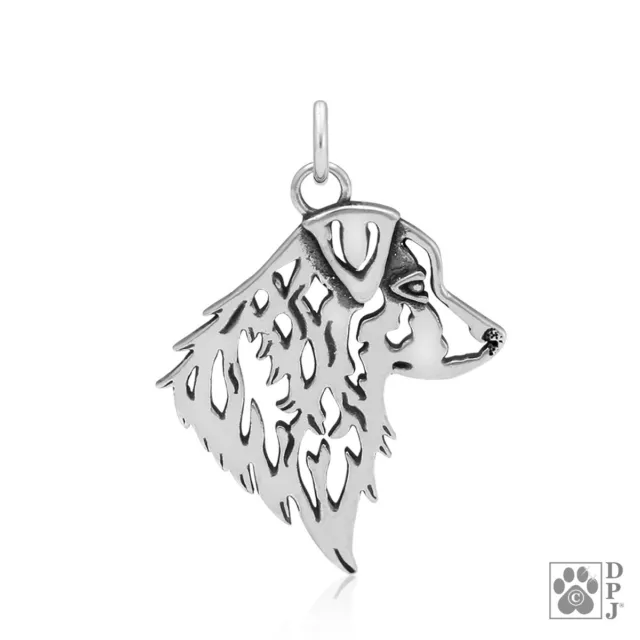 Australian Shepherd Necklace, Head pendant - recycled .925 Sterling Silver