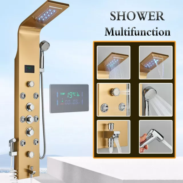 LED Panneau Colonne de Douche Hydromassante Acier Inox Robinet avec Bidet