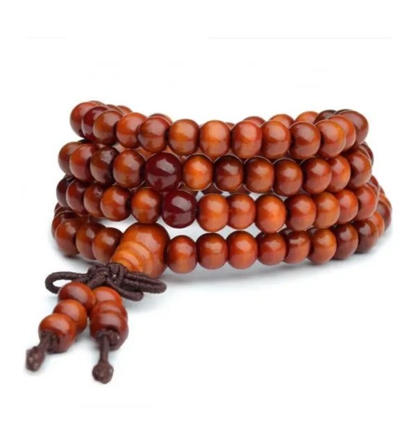 Bracelet Tibétain, Mala en perles de bois 6mm + no
