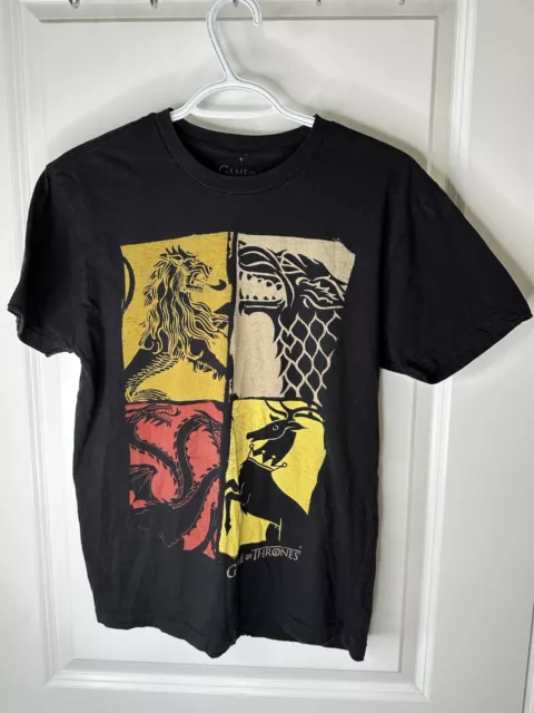 GAME OF THRONES T-Shirt Mens Small Square Insignias Four Houses Black