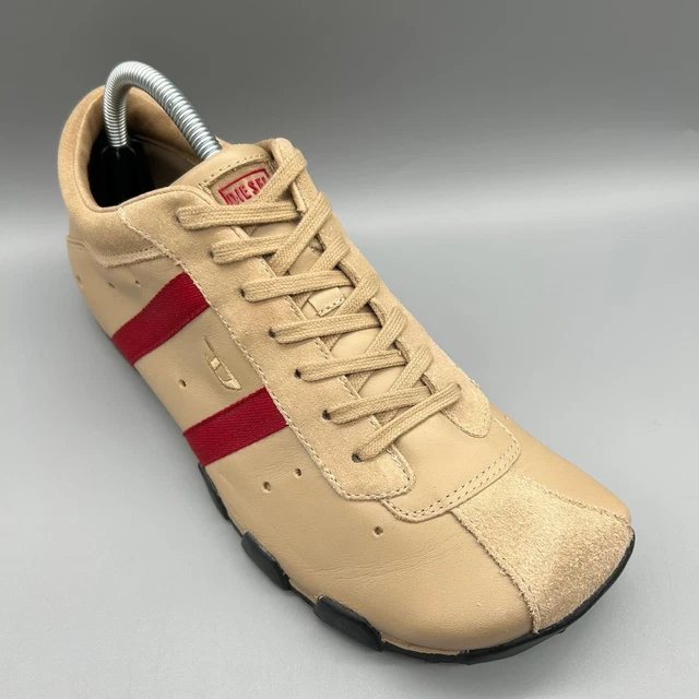 DIESEL WISH SQUARE Toe Leather Suede Trainers Shoes Brown Red Mens