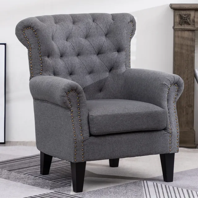 Chesterfield Wingback High Back Armchair Tufted Button Nailhead Lounge Sofa Seat