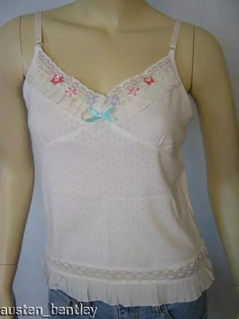 New Cynthia Steffe White Pointelle Knit Beaded Cami Top