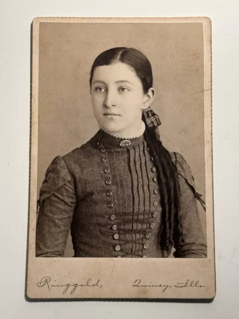 Antique CDV Photograph Beautiful Young Woman Long Ringlet Hair Quincy, Illinois