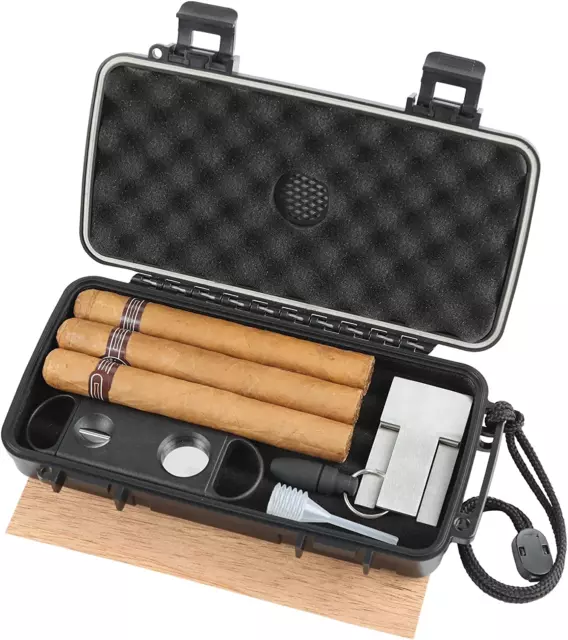 Travel Humidor Box with Cigar Accessories - Spanish Cedar, Humidifier, Cutter