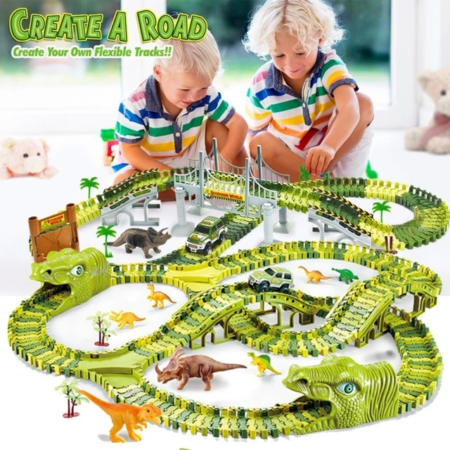 Bend Flexible Race Track Dinosaur Electric Rail Car   Toy for Kids