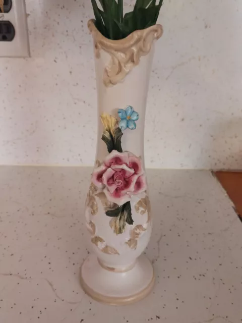 Rare Vintage Flower Vase Capodimonte Italy Hand Painted 9.5" Inch 🇮🇹 Tuscany