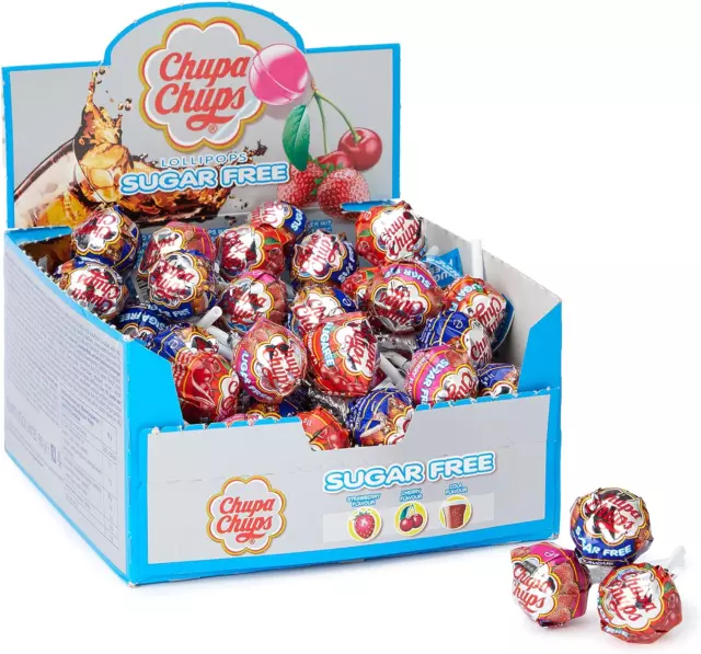 Chupa Chups Party Sweets - Sugar Free Assorted Box of Lollipops 50 Lollies In 3