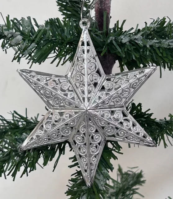 Alter Christbaumschmuck Weihnachtsschmuck Stern ECKARTINA Metall Silber 5336/23