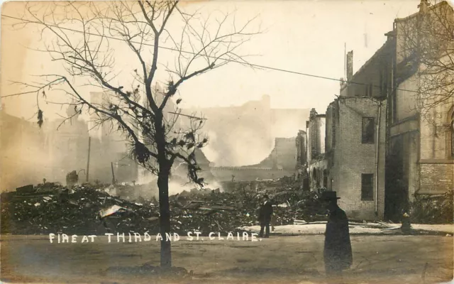 1913 Fire at Third and St Claire, Dayton, Ohio Real Photo Postcard/RPPC