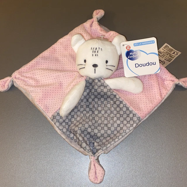 Doudou Plat Chat Lapin Blanc Carré Rose Gris Un Hiver Très Doux Mots D'Enfants