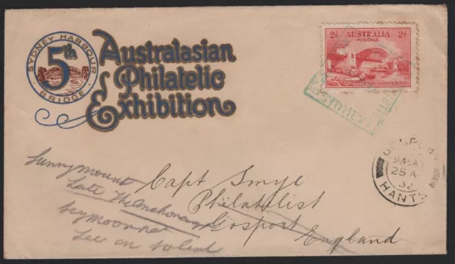 1932 Australia Philatelic Exhibition Sydney HARBOUR BRIDGE 2d Red Green Cxl