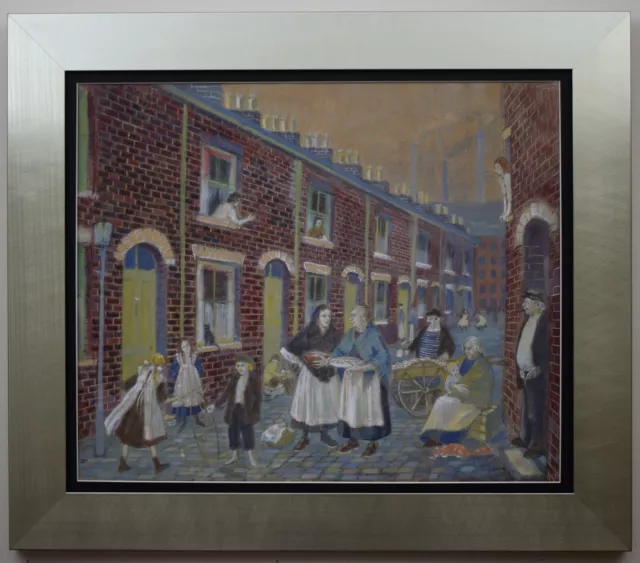 London East End Terrace in 1910. Pastel by listed artist Joyce Hubbard SWA, 1973