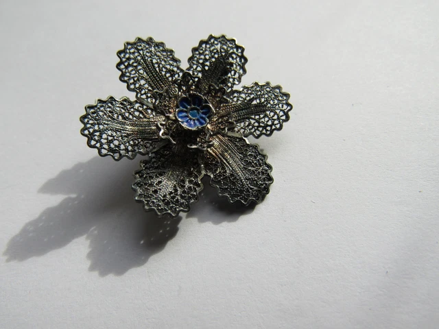 Broche Ancienne En Argent Massif - Style Arabe/berbère Filigrane - Bijou Vintage D'occasion