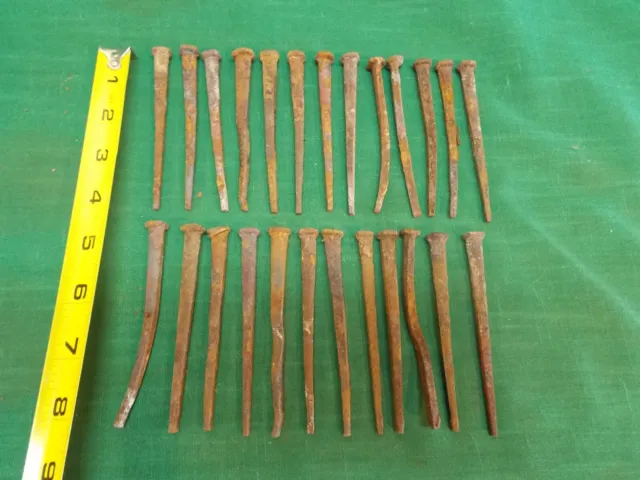 Lot of 25 vintage used square nails. 4" long. Rusty crafts antiques. Some bent