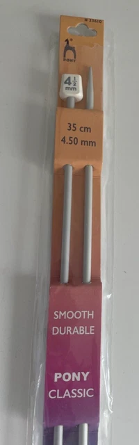 Pony 4.5mm aluminium knitting needles 35cm long 4.5 mm single point needles NEW