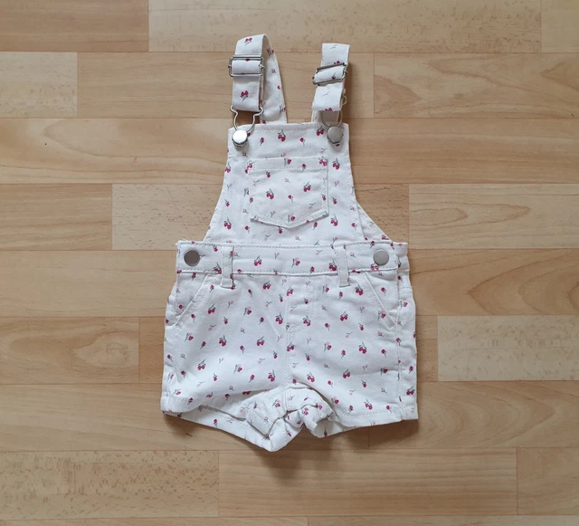 Baby Girls Cream Floral Short Dungarees Age 3-6 Months