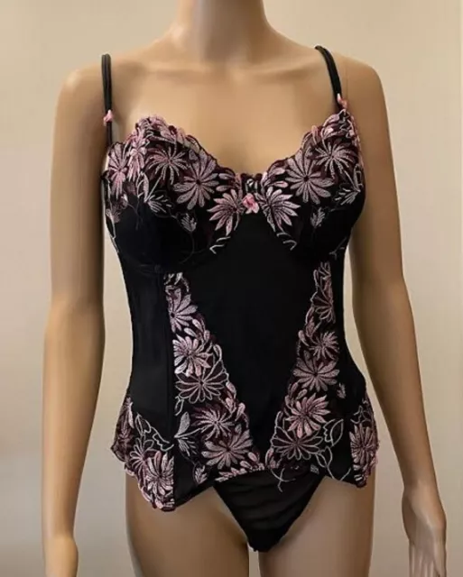 POUR MOI? Sexy Black/Pink Corset w/38D Underwire Bra & Matching Size 14 Panties