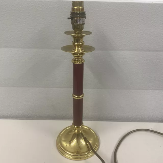 Vintage Brass and Dark Red Column Table Lamp  Made in England P30B193QN